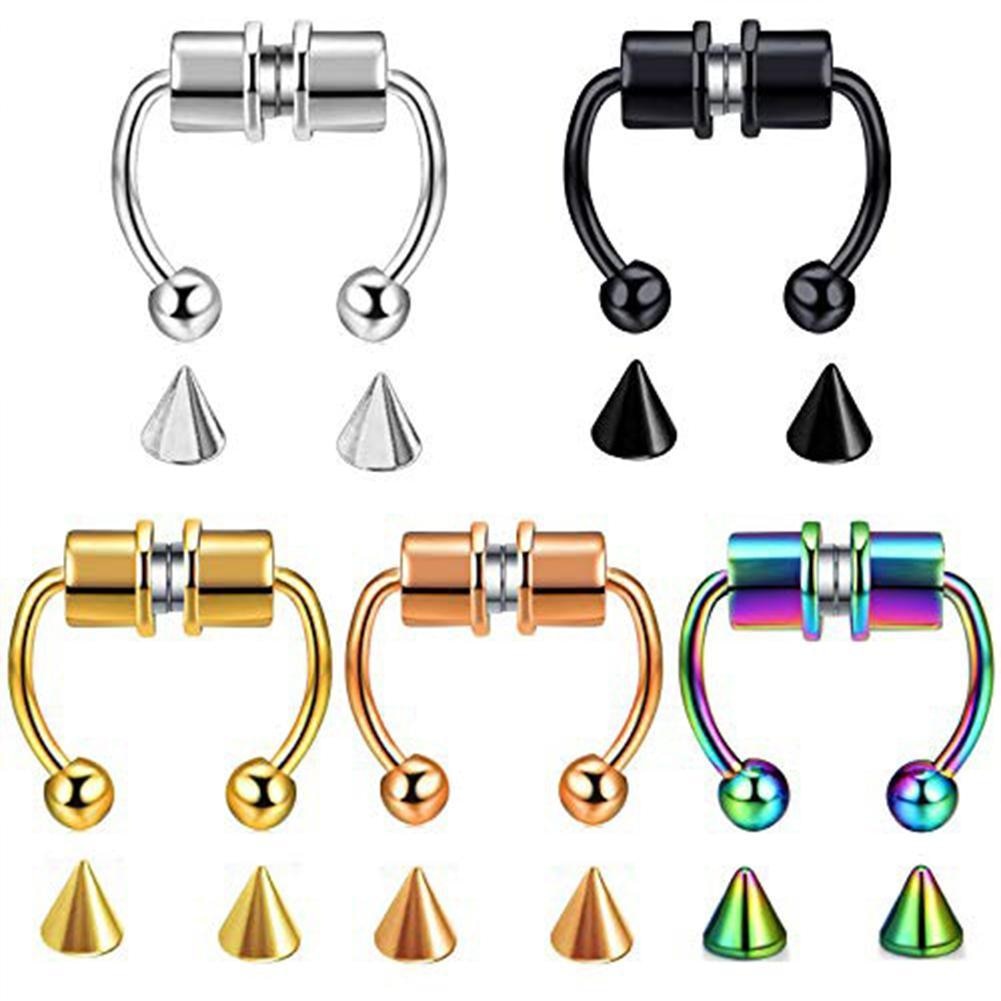 Stainless Steel Magnetic False Nose Ring Reusable Alloy Fake Non Piercing Hoop Jewelry for Party Bar Nose Collar Beauty