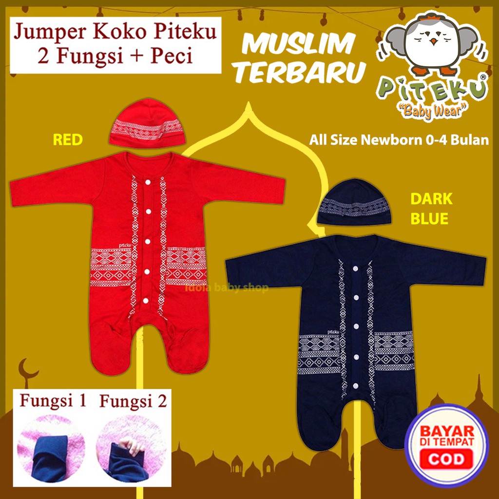 Jumper Koko Baju Muslim Bayi Laki Laki Baju Koko Bayi Newborn Piteku Baby Wear Red / Dark Blue