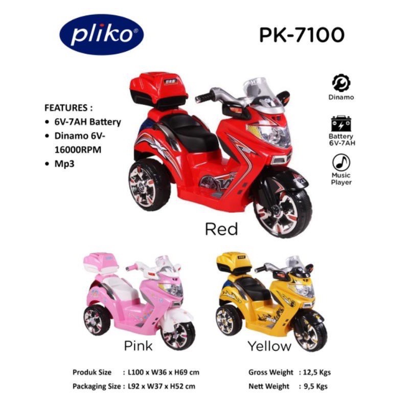 Pliko Motor Aki PK7100 / Motor Mainan Anak - Yellow