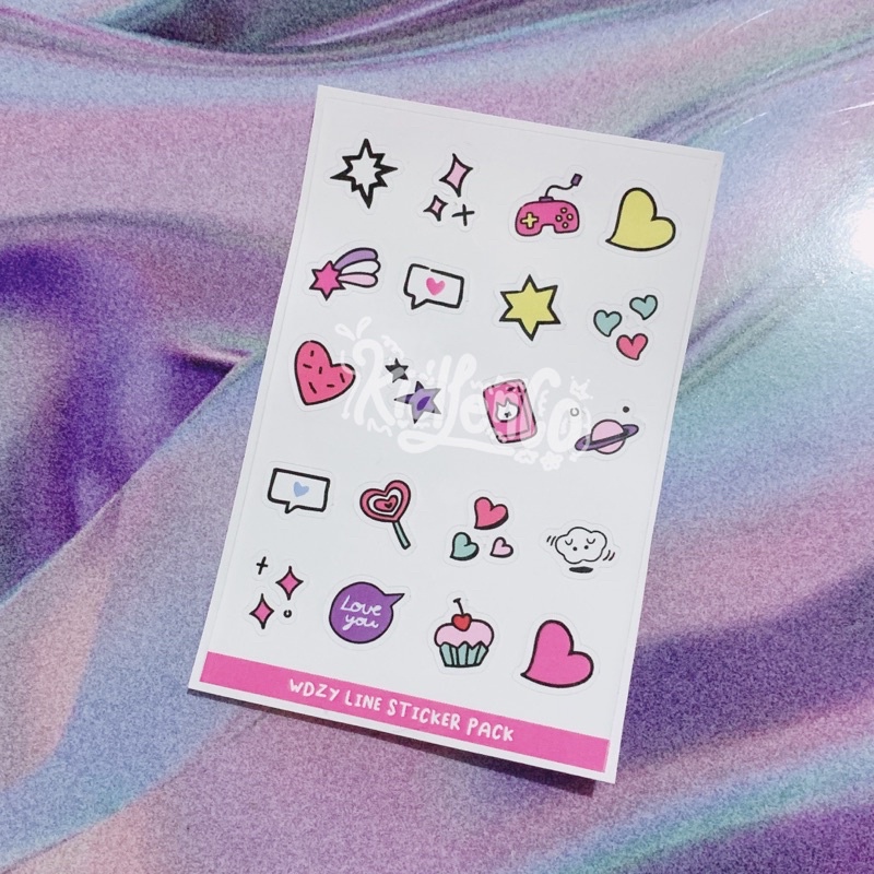 mini sticker deco pack ♡ wdzy line stiker dekorasi lucu pastel ♡ kiss cut non cutting