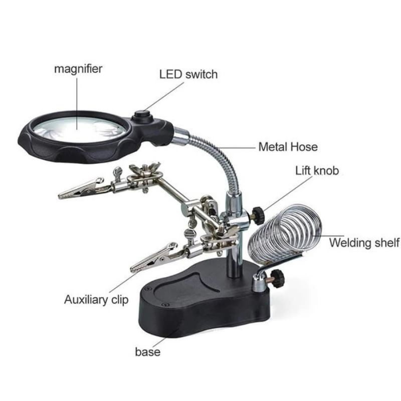 Penjepit PCB holder solder kaca pembesar led