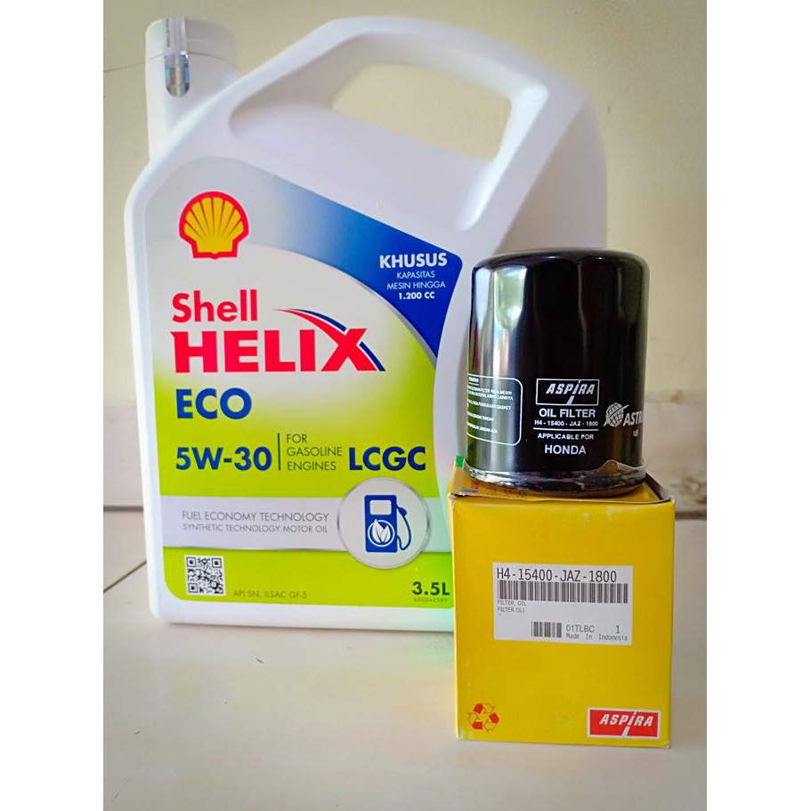 PAKET SUPER Oli Shell Helix Eco 5W-30 + Filter Oli Honda Brio Satya