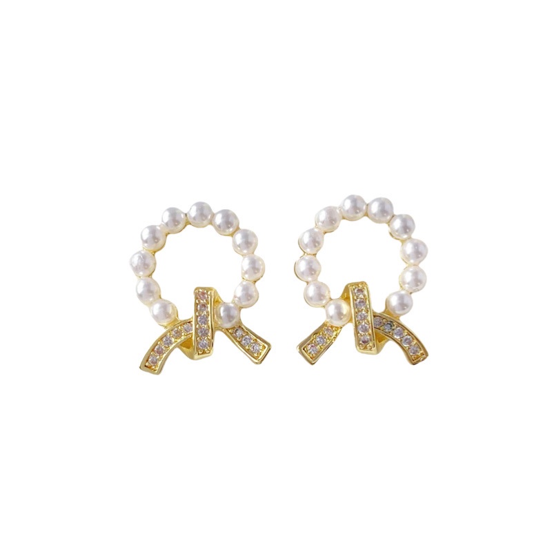 Anting Stud Hias Mutiara Warna Emas Untuk Wanita