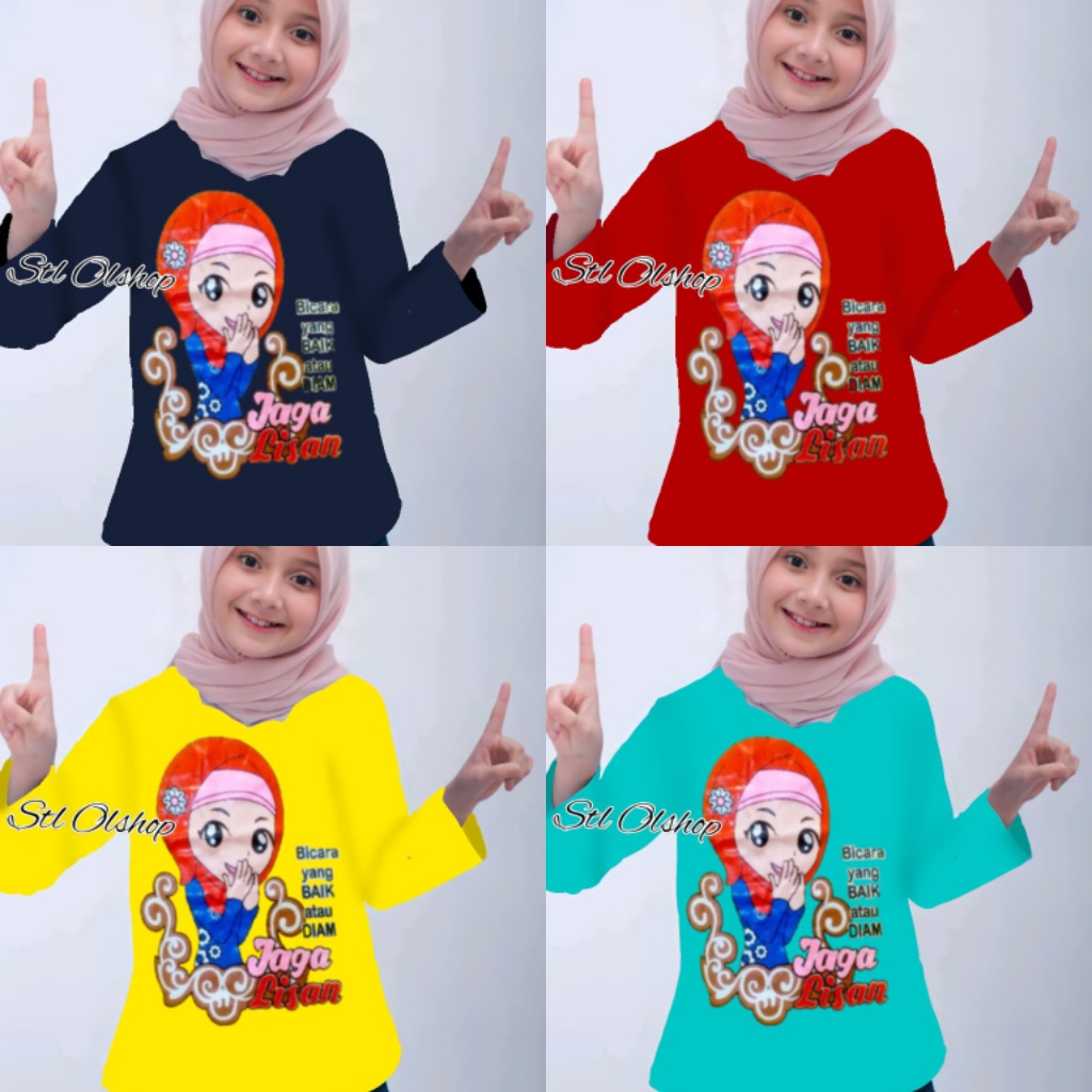 Kaos atasan jaga lisan anak perempuan murah | Kaos lengan panjang anak perempuan | Kaos Jaga Lisan  | Untuk anak umur 1-10 tahun