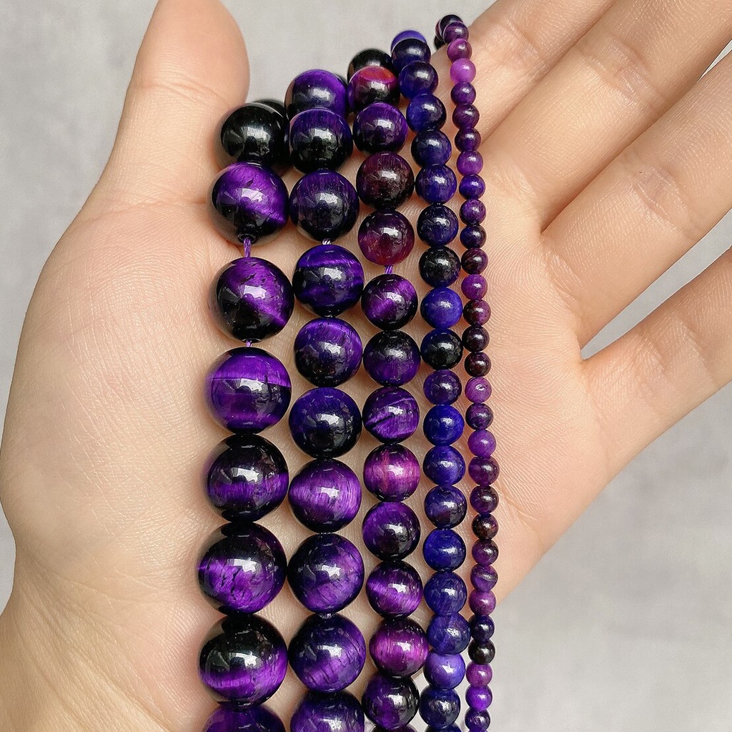 32-89 pcs Natural Purple Tiger Eye 4/6/8/10/12 MM Dipilih Batu Alam Bulat Beads Untuk Membuat Perhiasan Massal 38 CM/Strand