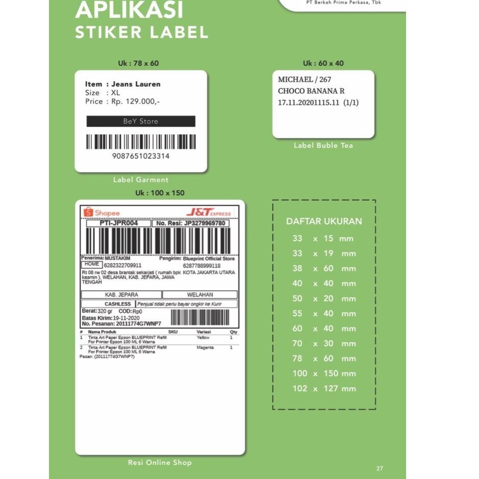 

klae 55x40 (1 PACK) Kertas Thermal Sticker Barcode Stiker Label Termal BLUEPRINT Paper Roll ≈ 58MM 2020