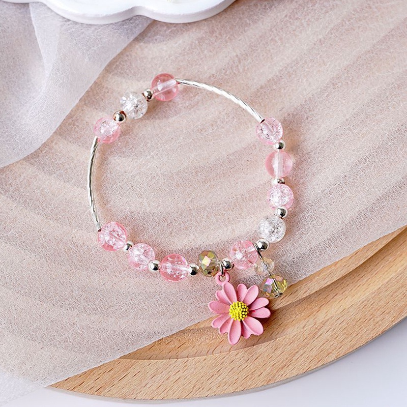 Gelang Manikmanik Kristal Warna Warni Bandul Desain Bunga Aster Gaya Koreabohemian Handmade Untuk Wanita