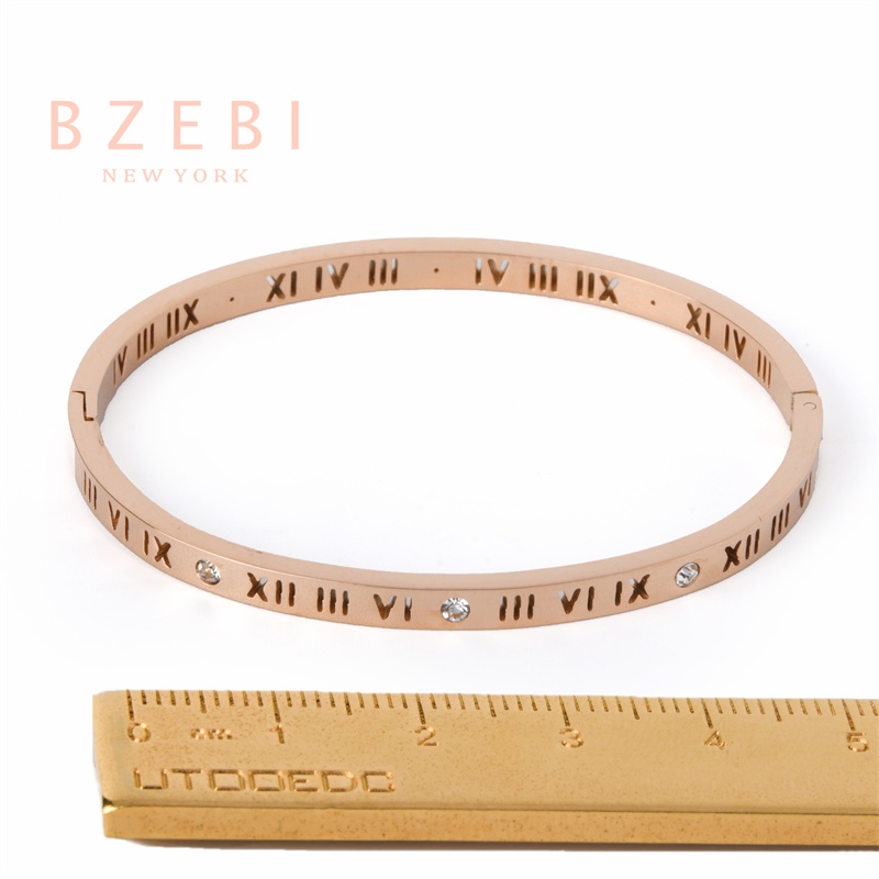 Bzebi Gelang Bangle Titanium Steel Hias Berlian Imitasi Warna Rose Gold / Silver 993