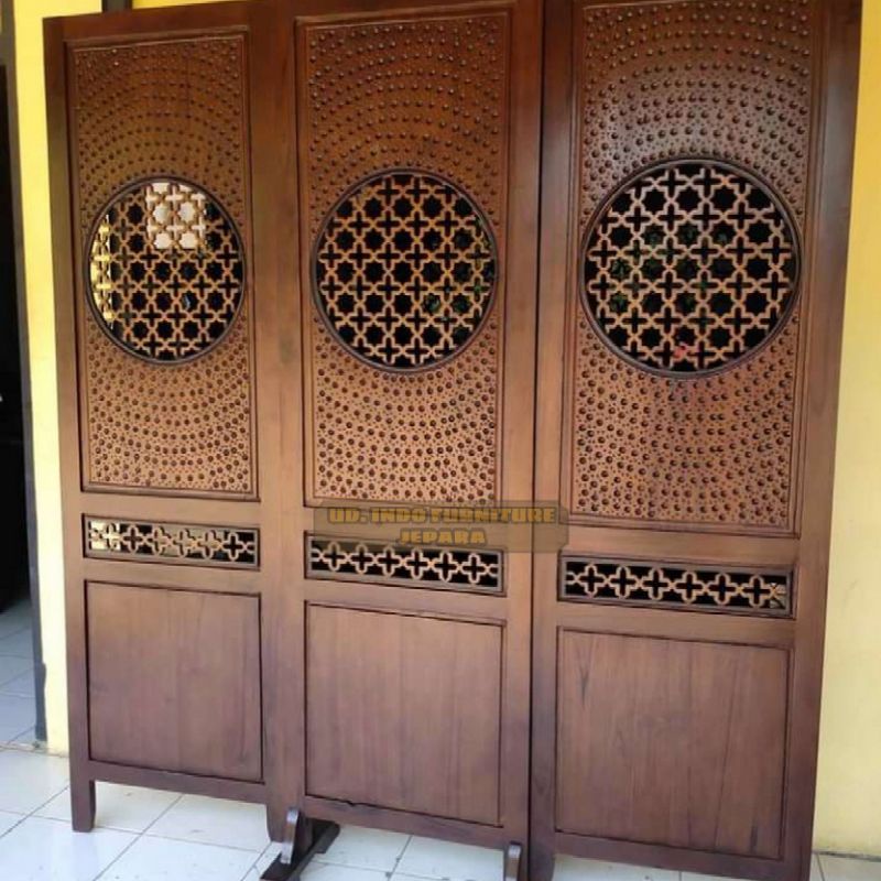 sketsel 3 pintu penyekat ruangan partisi ruangan minimalis bahan kayu jati jepara