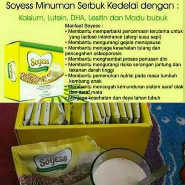 

Soyess susu kedelai mengandung DHA tinggi Kalsium baik untuk pertumbuhan tulang dan gigi