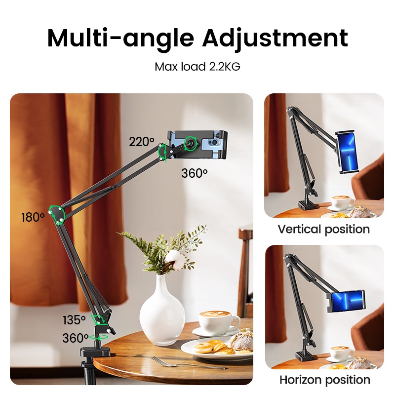 【Stok Produk di Indonesia】Ugreen Stand Holder Handphone / Tablet Lengan Panjang Fleksibel Bahan Aluminum