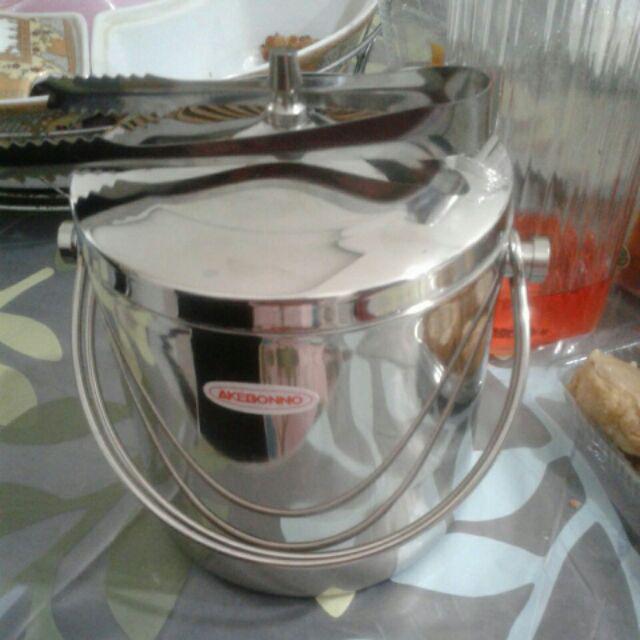 Wadah Es Batu Stainless Steel Beku Tahan Lama Ice Bucket Gratis Pencapit Es | Akebonno