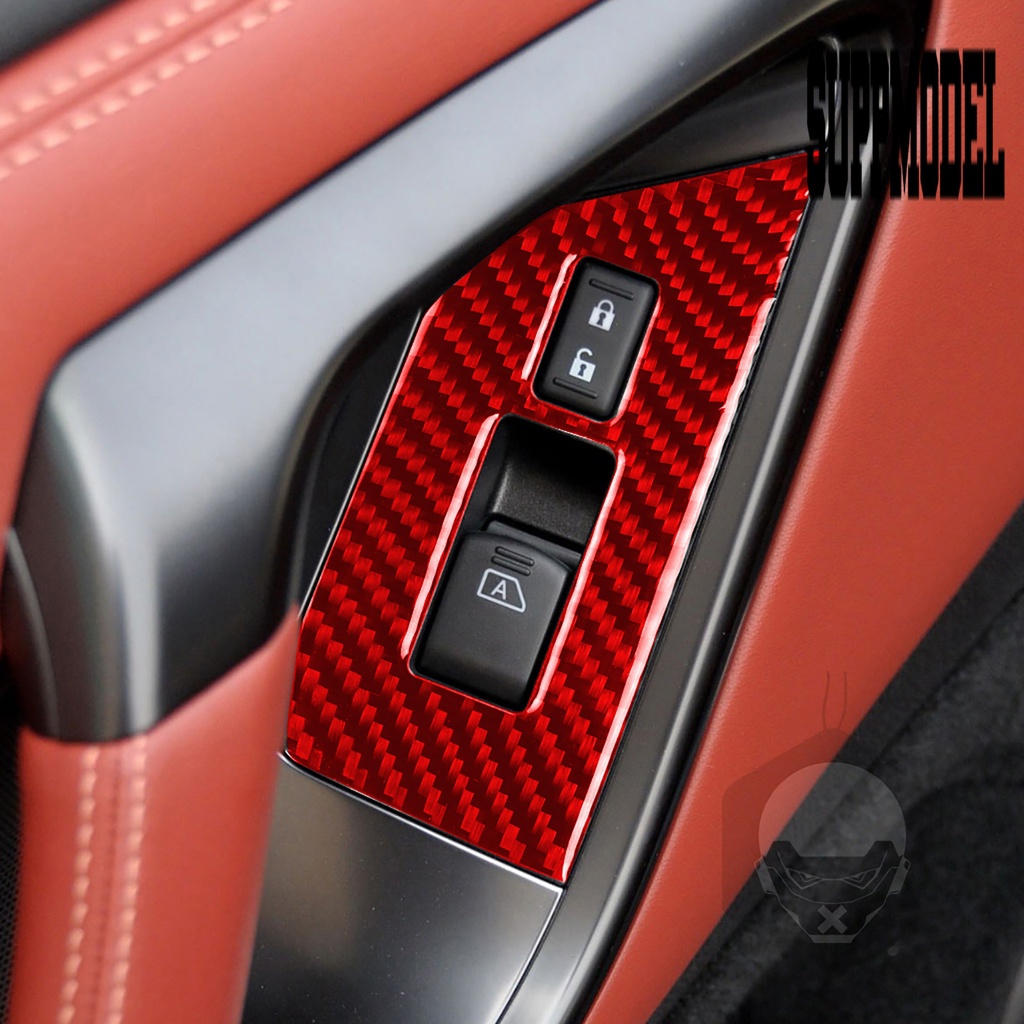 Suppmodelx &lt; 2Pcs / Set Stiker Panel Switch Jendela Mobil Motif Carbon Fiber Untuk Nissan GTR R35 2008-2016