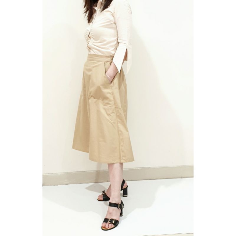 Rok Wanita Midi Skirt Katun Polos Model A Line Panjang 7/8, Alena Skirt#-2
