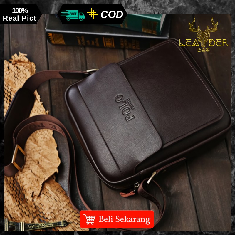 Tas Selempang Kulit Pria Original POLO Warna Hitam Dan Coklat Model Terbaru Atau Tas POLO Impor B03