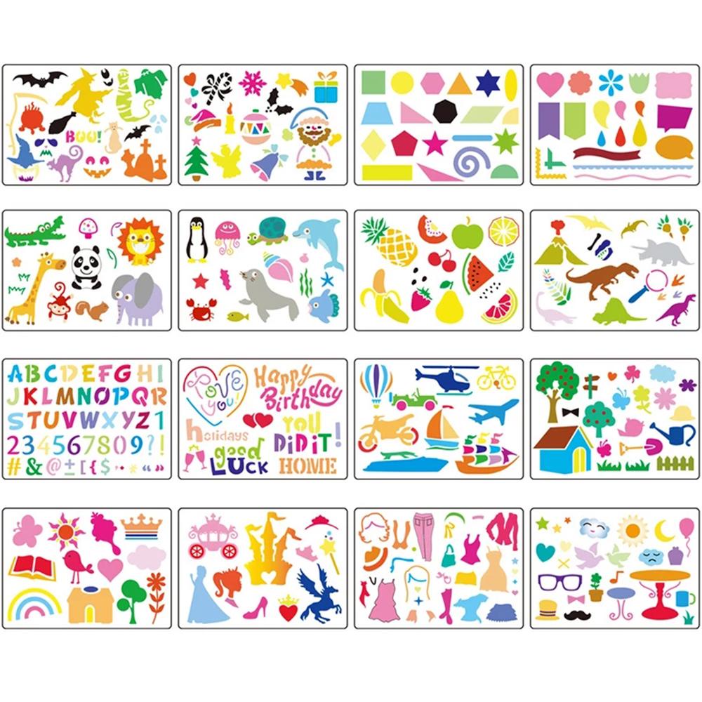 Lanfy Template Gambar 20pcs Alat Tulis Anak Papan Warna Anak Belajar Huruf Inggris Stensil