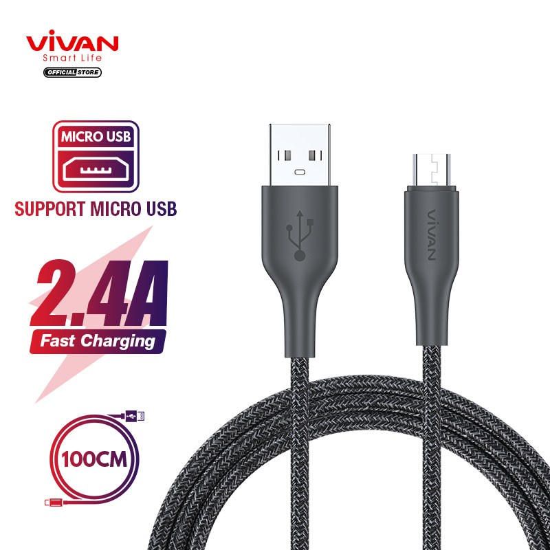 Vivan VDM100 Micro USB Data Cable 2.4A Quick Charge