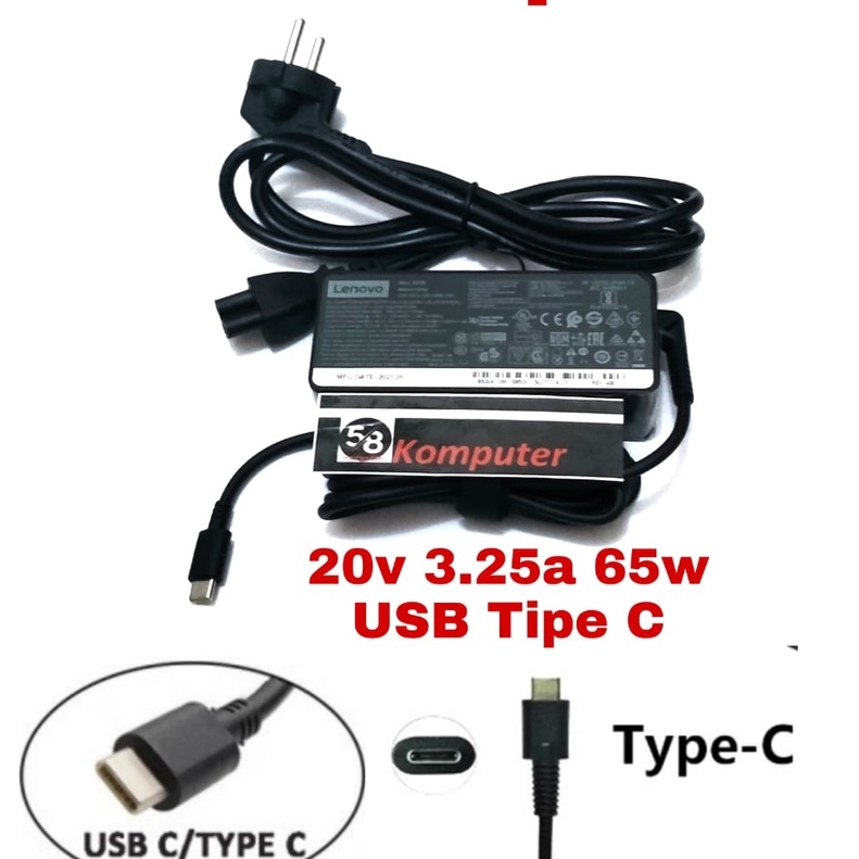 Charger Laptop LenovoThinkPad X280 X380 X390 L390 E480 E490 E580 E590 E495 R480 S1 2018 T470 T470S T480T480s20V 3.25A 65WType-C USB-C