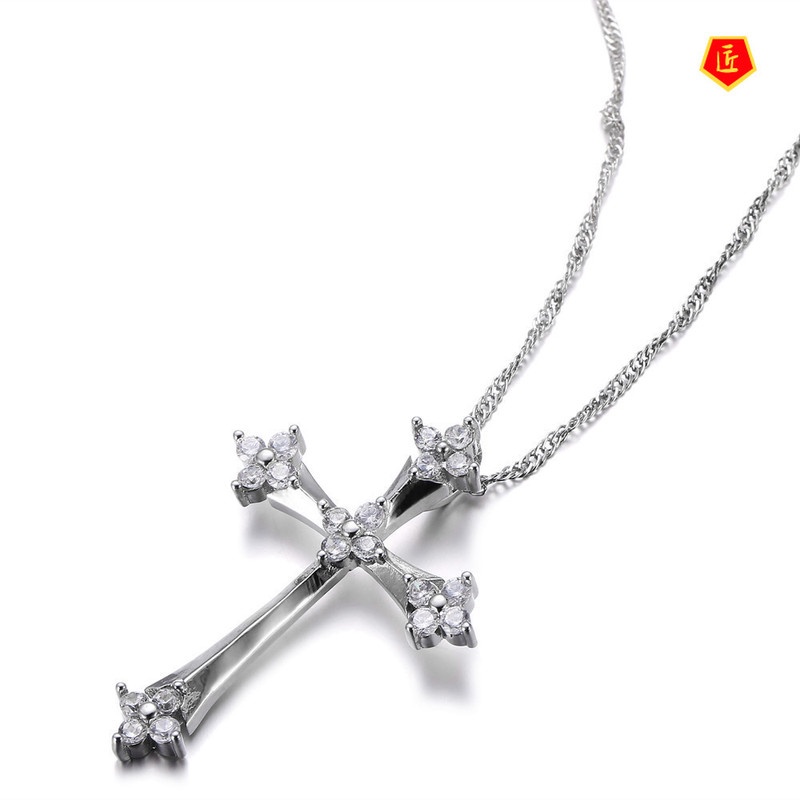 [Ready Stock]Fashion New Rhinestone Cross Necklace for Women European and American Personalized Fashion