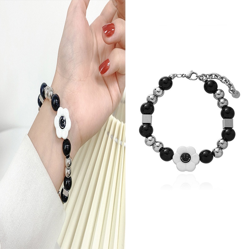 Gelang Manik-Manik Mutiara Desain Bunga Matahari Daisy Bahan Titanium Untuk Pria Dan Wanita