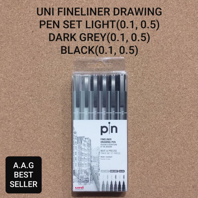 

UNI FINELINER DRAWING PEN SET LIGHT GREY(0.1, 0.5) DARK GREY(0.1, 0.5) BLACK(0.1, 0.5)