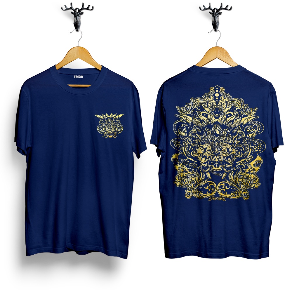 BAJU DISTRO PRIA KEREN BARONG GOLD [NAVY] / KAOS BARONG BALI / KAOS WAYANG / KAOS OBLONG PRIA