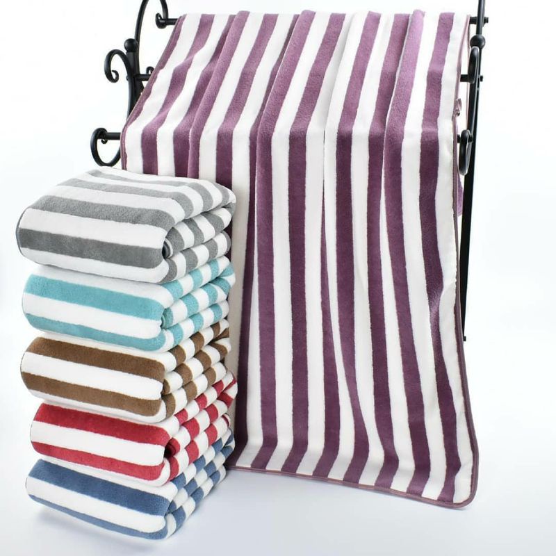 Super sale!!! Handuk Mandi Dewasa Import Bahan Microfiber Lembut Motif Garis Salur 70x140cm
