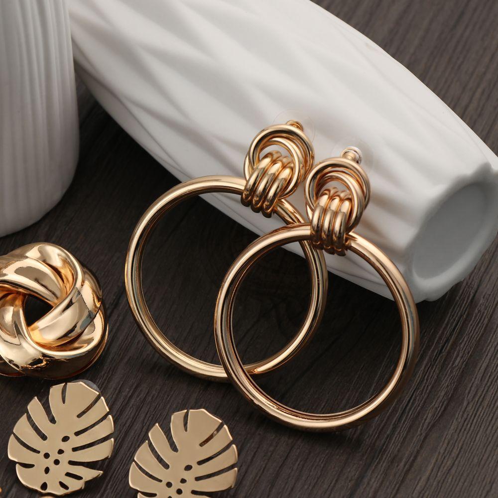 R-bunga Menjuntai Drop Anting Elegan Warna Emas Wanita Gadis Hadiah Cincin Telinga