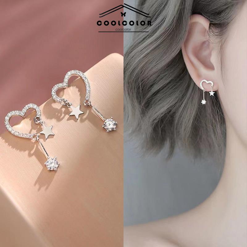 COD 1Sepasang 925 Silver Stud Earrings Indah Cinta Fringe Girl Stars Anting Desain Kecil Berkualitas Tinggi- cl
