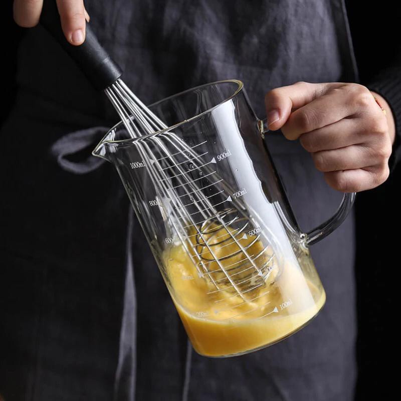 gelas takar kaca borosilicate free tutup kayu / measuring jug glass heat resistant gelas ukur besar