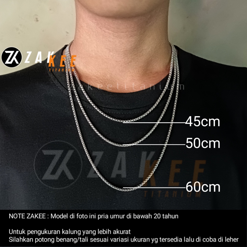 Kalung Titanium Pria Wanita Anti Karat Rantai Silver Cowok Cewek Keren Rante Panjang 45cm 50cm 60cm