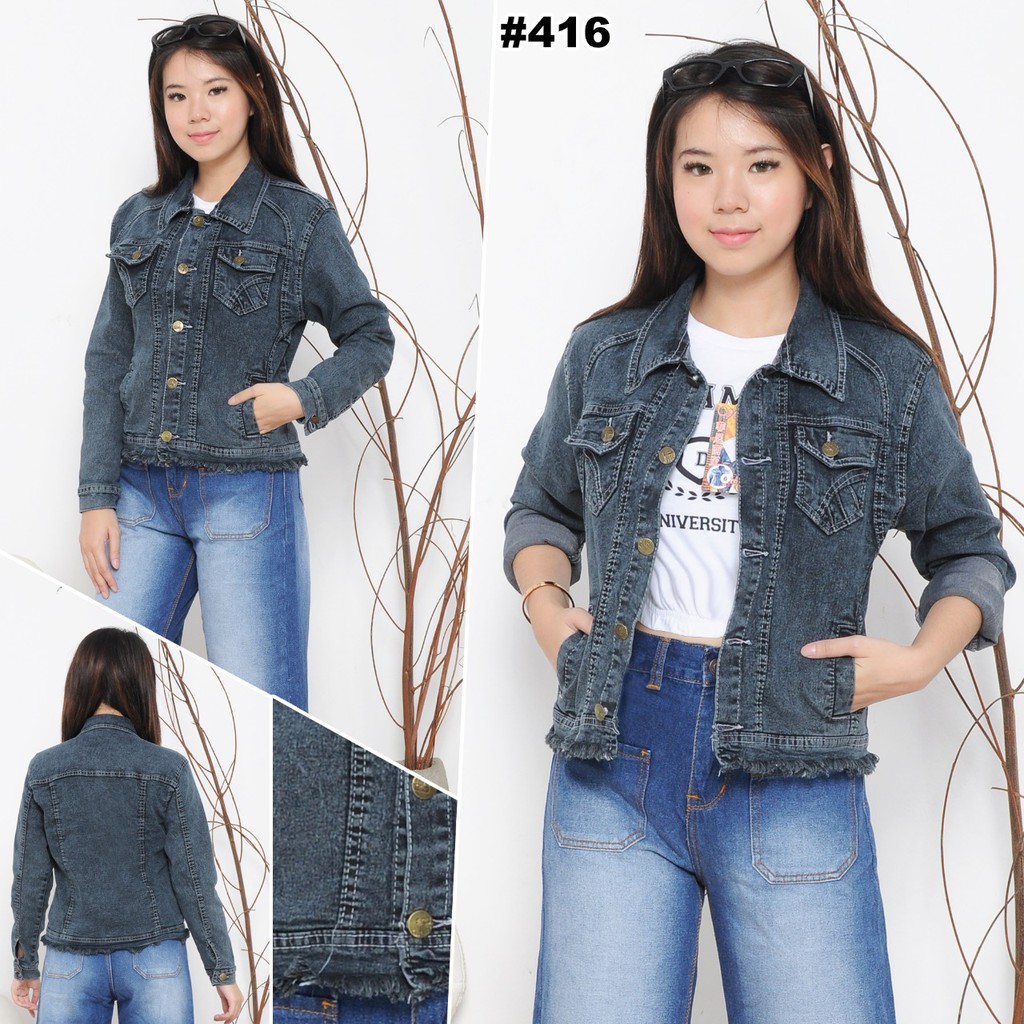 MC girl - Jaket Jeans Snow Abu Rawis / Jacket Lepis Rumbai Warna Snow Wanita / Jaket Denim Cewek