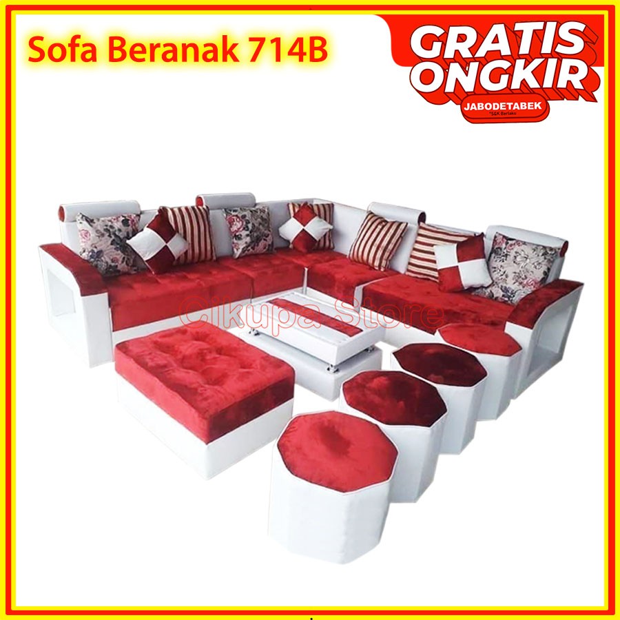 SOFA L  BERANAK 714B + MEJA SET BERGARANSI (Sofa Sudut, Kursi Ruang Tamu, Sofa Mewah)