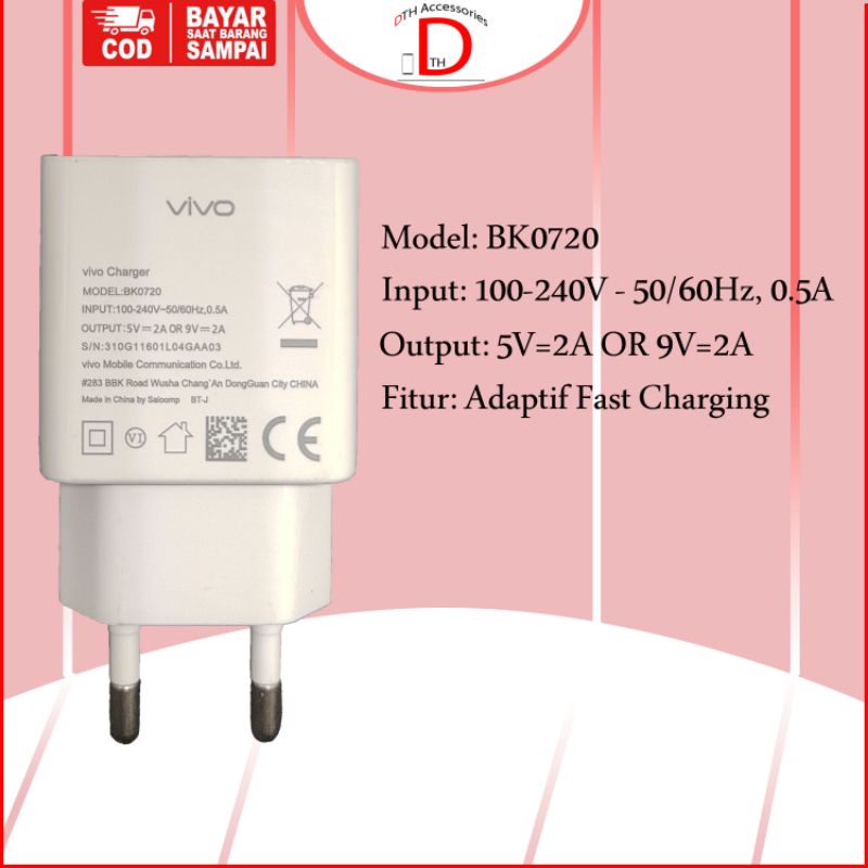 Charger Vivo Original 100% V11, V11 Pro, V15, V15 Pro, Y12, Y15, Y17, Y19  Support Fast Charging