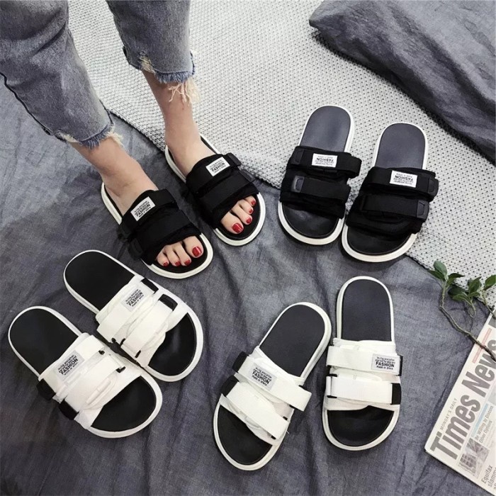 SANDAL SLOP PRIA WANITA FASHION CANVAS