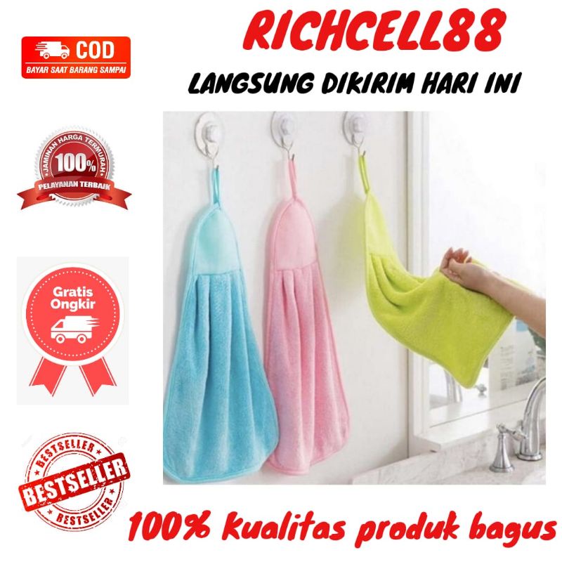 Kain Lap Tangan Hand Towel Polos Handuk Serbet Gantungan Warna Hijau Pink Biru