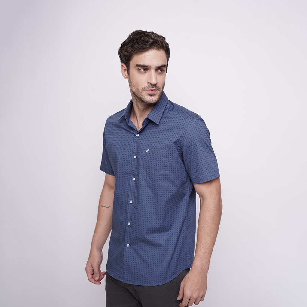 Johnwin - Kemeja Formal - Kemeja Lengan Pendek - Biru