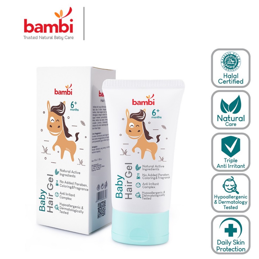 Bambi Baby Hair Gel 50ml | Styling / Gel Rambut Bayi dan Anak