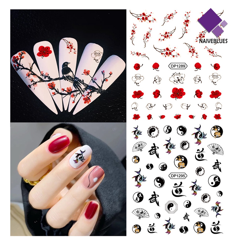 Naiveblue &gt; Stiker Kuku DIY Motif Bunga Model China Untuk Nail Art