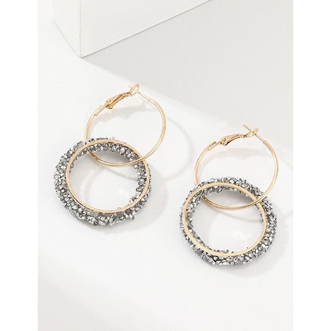 LRC Anting Tusuk Fashion Silver Zircon Circle Earrings F94599