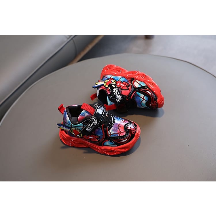 READY STOK!!! sepatu LED anak laki laki keren motif SPIDERMAN usia 0-6 tahun import sneakers premium empuk korea / babylovanta