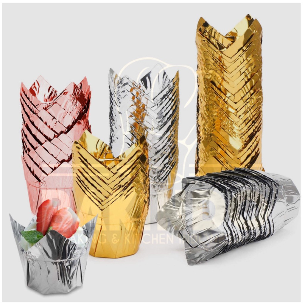 Kingsbakeware Tulip Cupcake case aluminium foil 50pcs Muffin Paper Cupcake Case Baking Paper Premium food grade