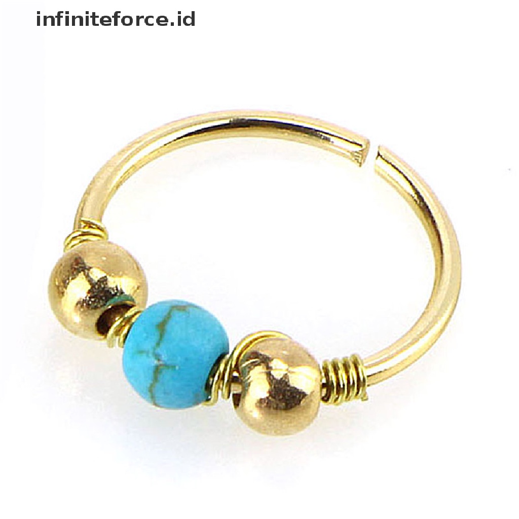 Cincin Tindik Tubuh Hidung Bahan Stainless Steel Warna Turquoise