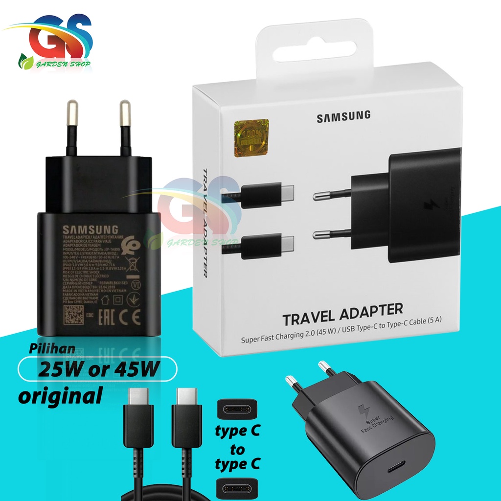 Charger Samsung 100% Original 15W 25W or 45W C to C Galaxy Note 10+ / Note 10 Lite / Note 20 Ultra / A71 / A72 / A80 / A90 Original 100%