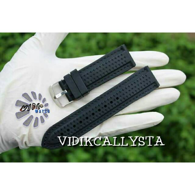 RUBBER STRAP UNIVERSAL 22 24 MM BLACK / TALI JAM TANGAN RUBBER 22 24 MM