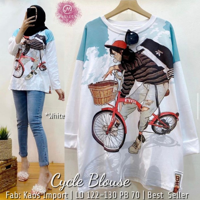 Baju Vespa Blouse Jumbo LD 120 Allsize Putih Sablon Premium - Bike