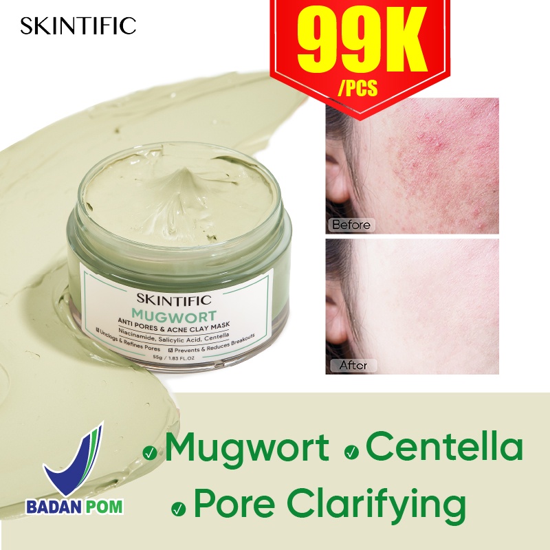 BPOM SKINTIFIC Mugwort Anti Pores Acne Clay Mask 55g Salicylic Acid Mask