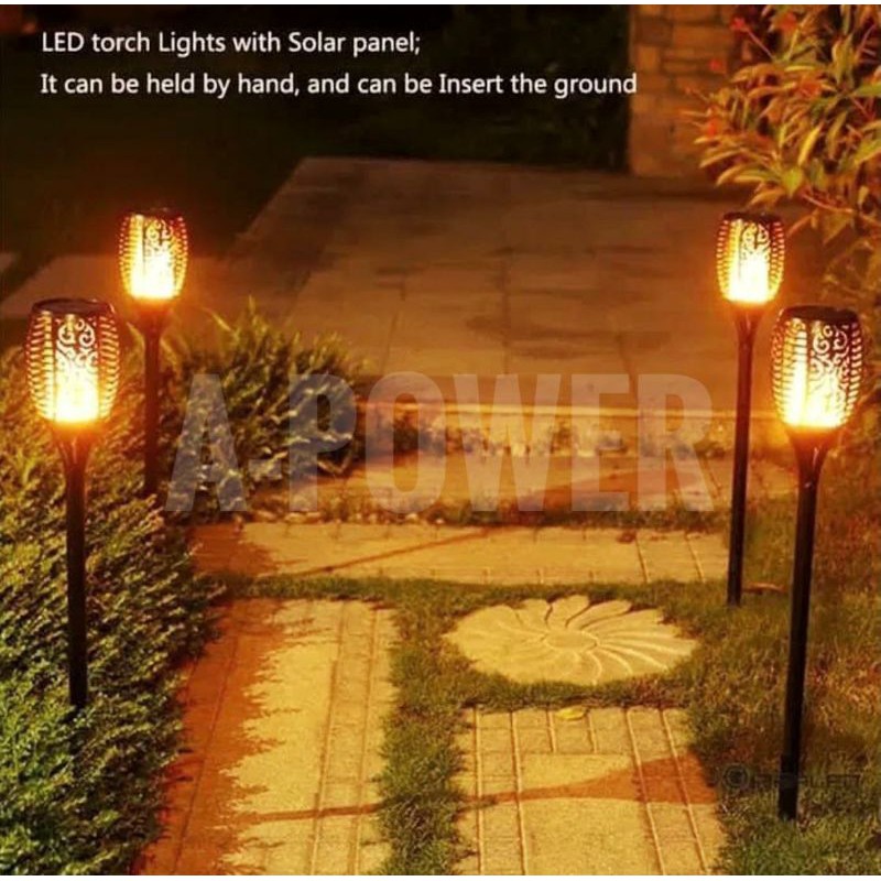 Lovov - Lampu Taman Efek Api / Obor Tenaga Surya / Solar Cell (96 LED)