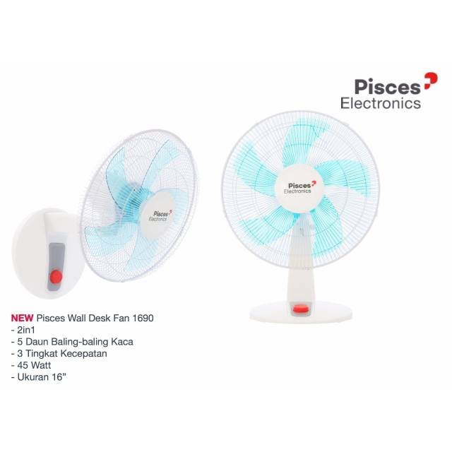 Kipas Angin/Wall Fan / Kipas Angin Dinding Dan Meja 2in1 Pisces 1690  Teknologi Bearing Angin Kuat Dan Kencang HARGA PROMO