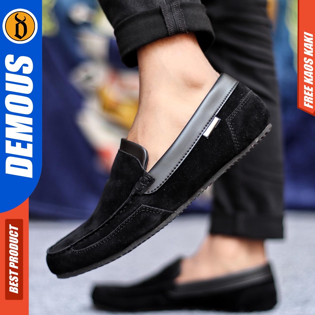 Demous Killian Sepatu Slip on Pria Santai Casual Formal Suede Kerja Hitam